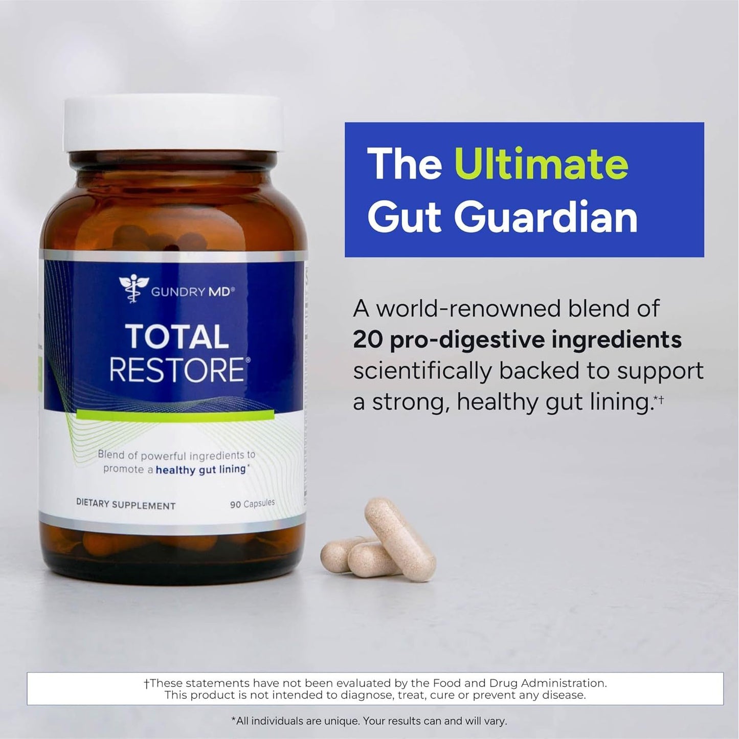 Gundry MD Total Restore Gut Lining Support, Digestive Supplement for Gastrointestinal Wellness, Gut Health Supplement, Gut Health for Women and Men, 90 Capsules (1)